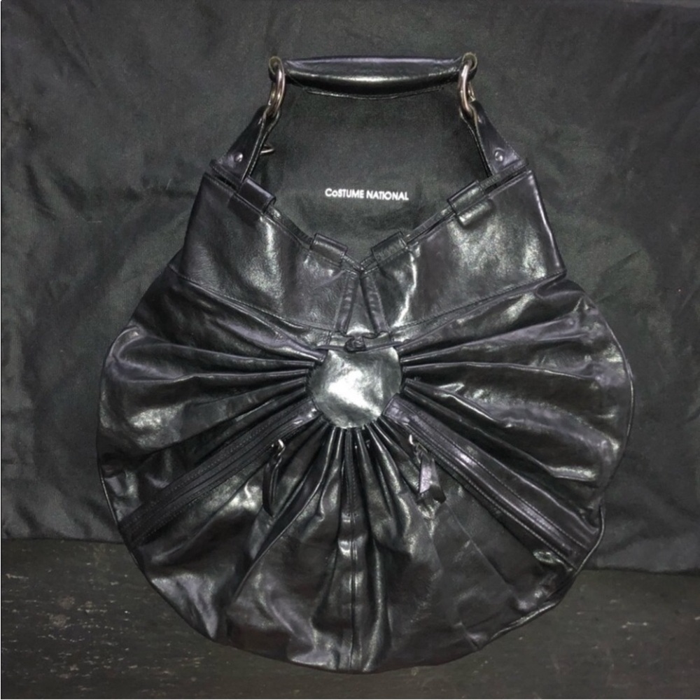 CoSTUME NATIONAL] Black Leather Large Shoulder Bag
